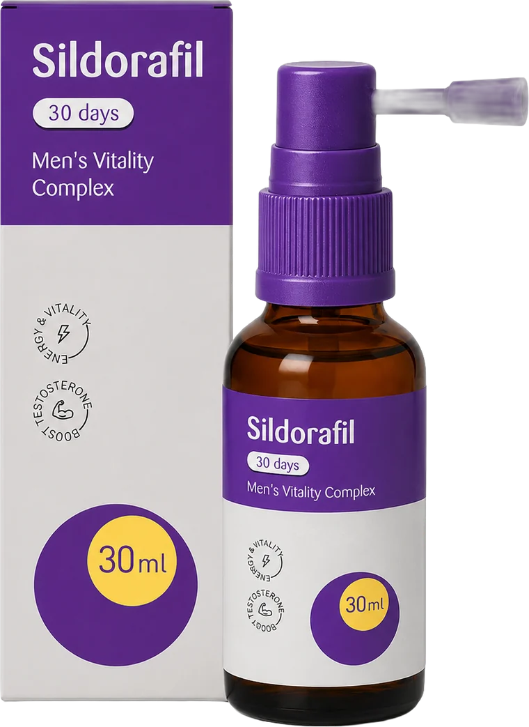 Spray orale di vitalità maschile Sildorafil, flacone da 30 ml e confezione